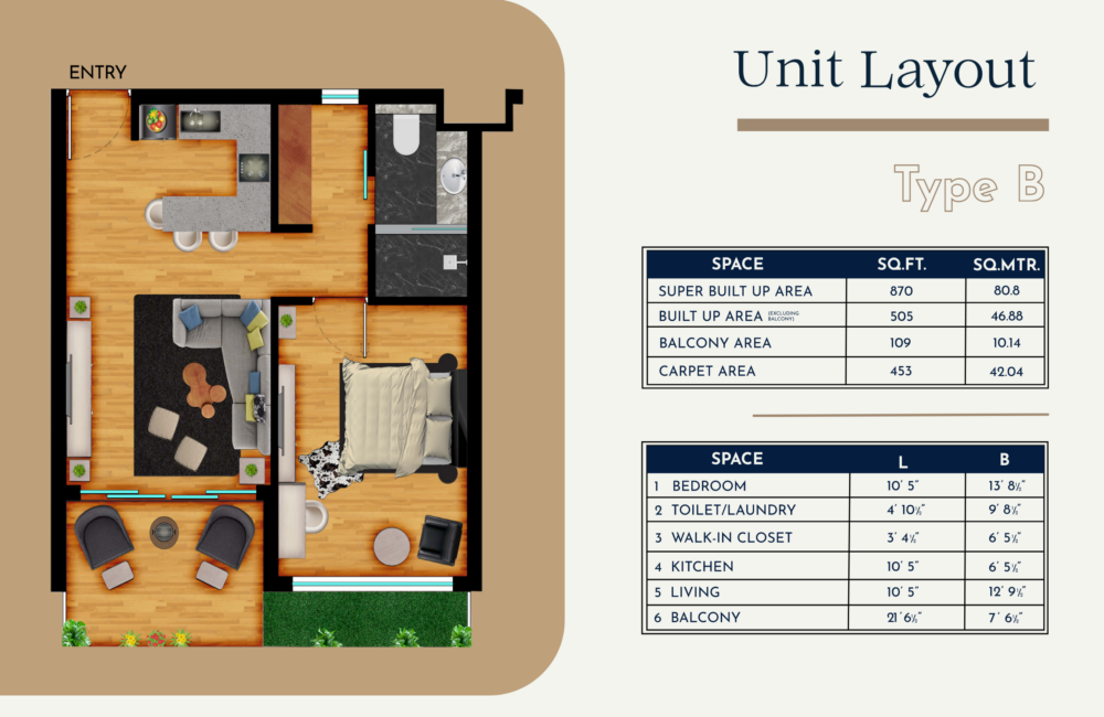 1 BHK Apartments Type B