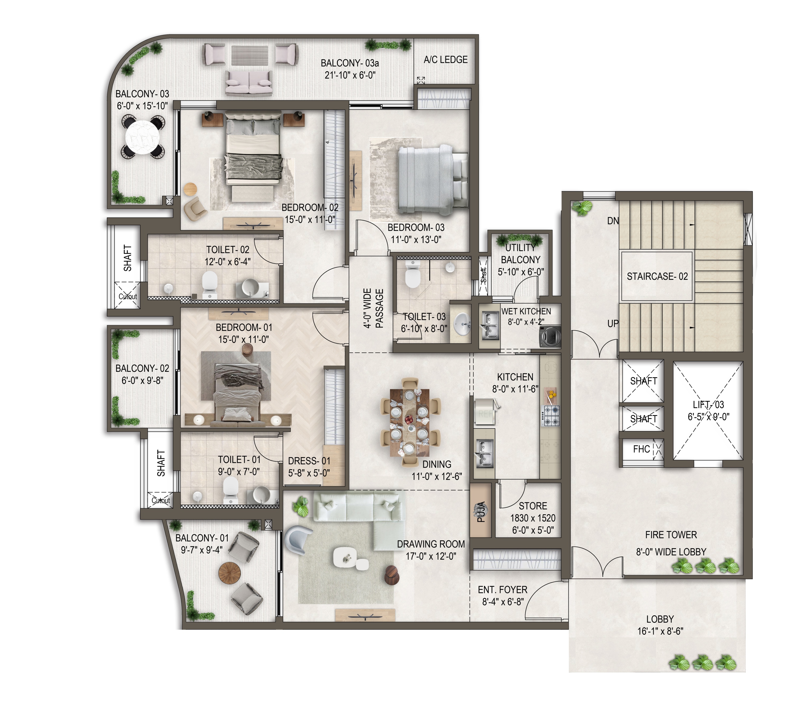 HighLand Mayfields — 3 BHK illustrative apartment plan