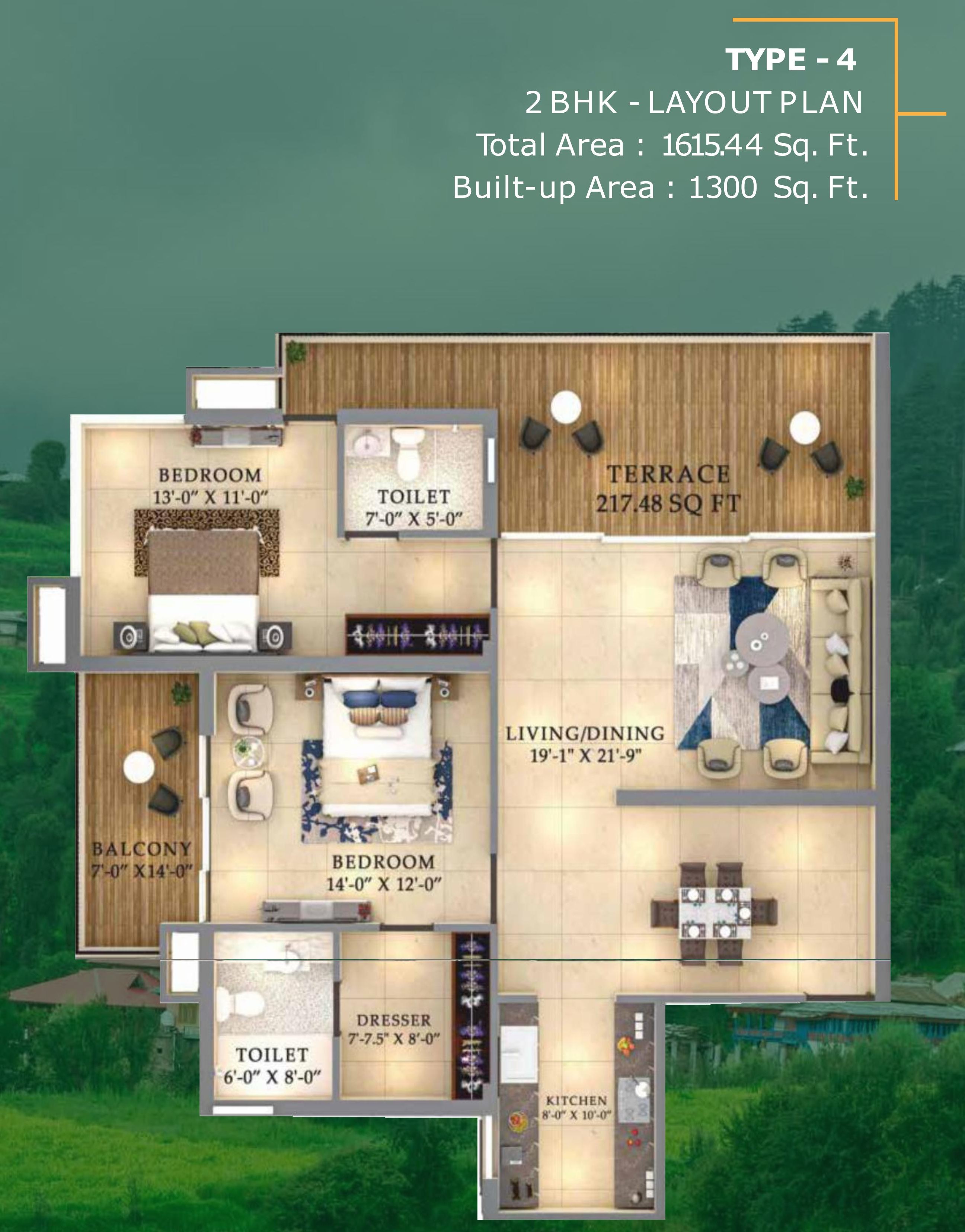 Ourea Valley 2 BHK — Type 4 floor plan