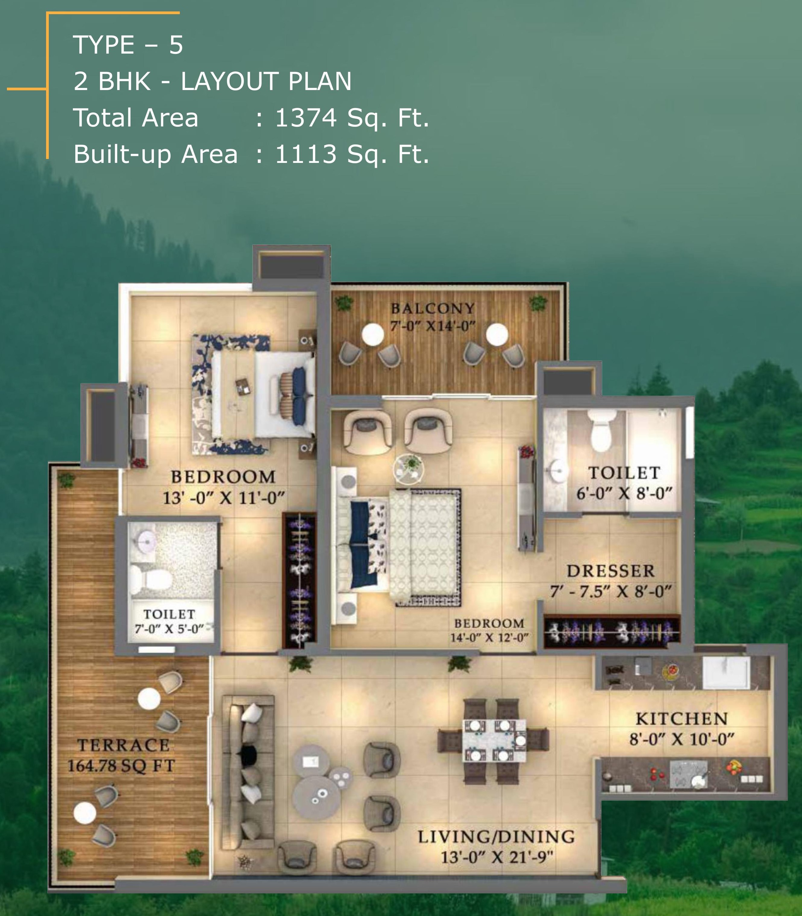 Ourea Valley 2 BHK — Type 5 floor plan