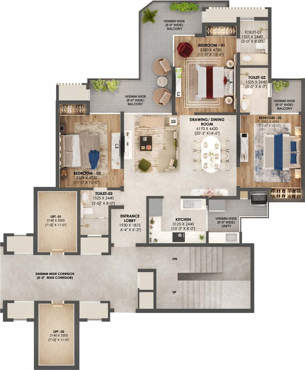 Suncity Ultima — 3 BHK 1870 sq ft apartment plan