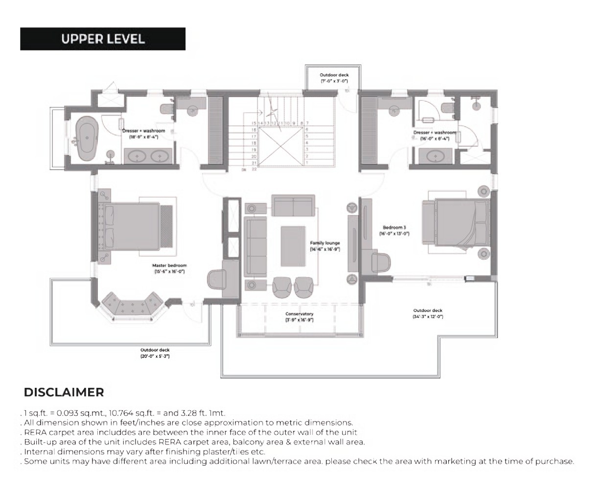 3 BHK Uphill Villa — Upper Floor Plan