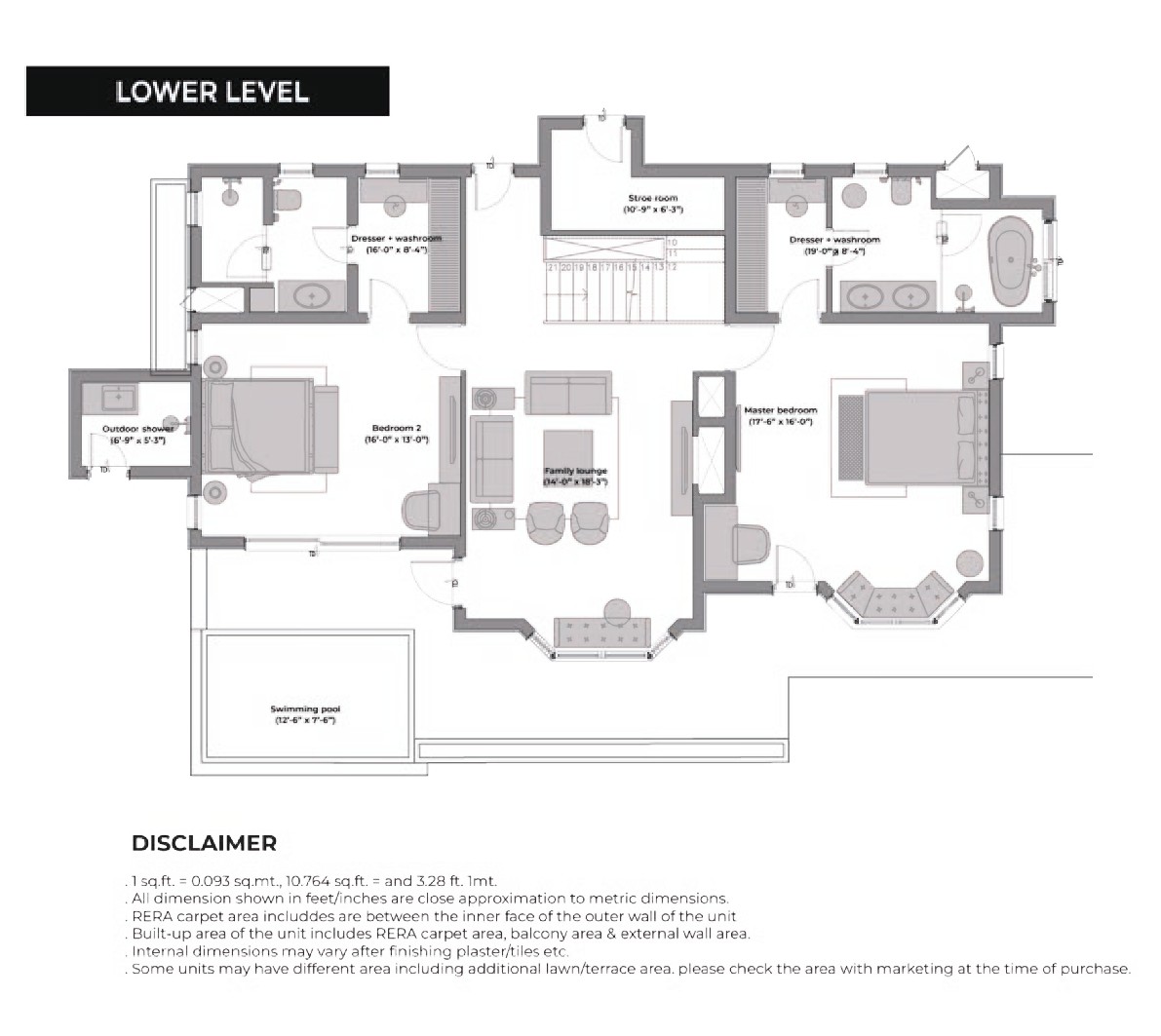 3 BHK Downhill Villa — Upper Floor Plan