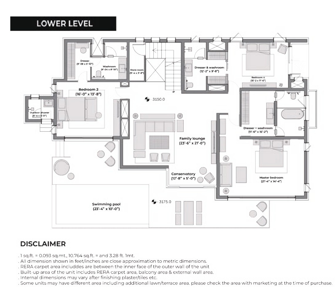 4 BHK Downhill Villa — Entry/Lower Floor Plan