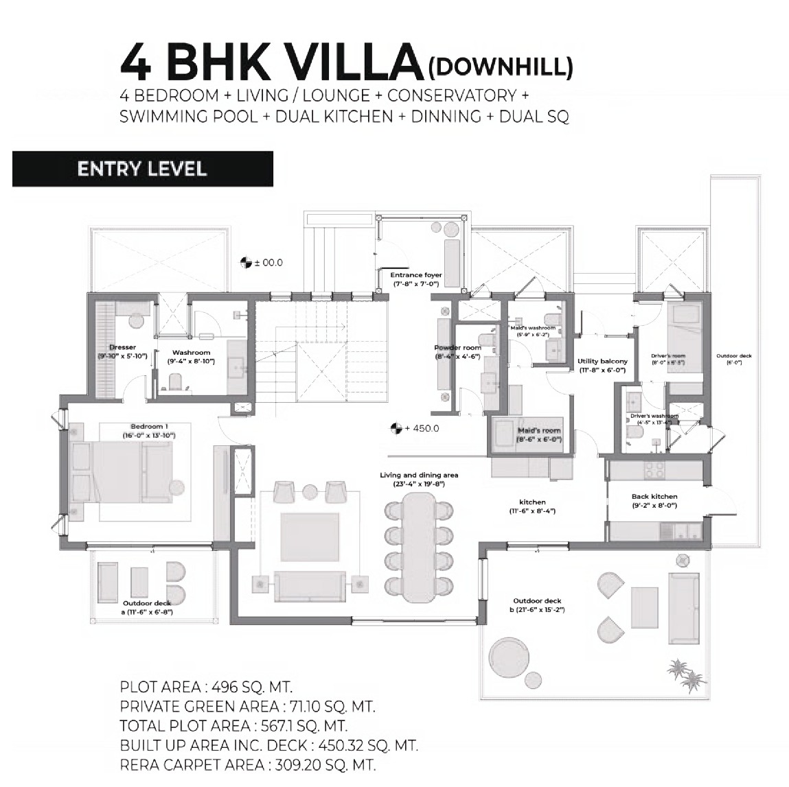 4 BHK Downhill Villa — Upper Floor Plan
