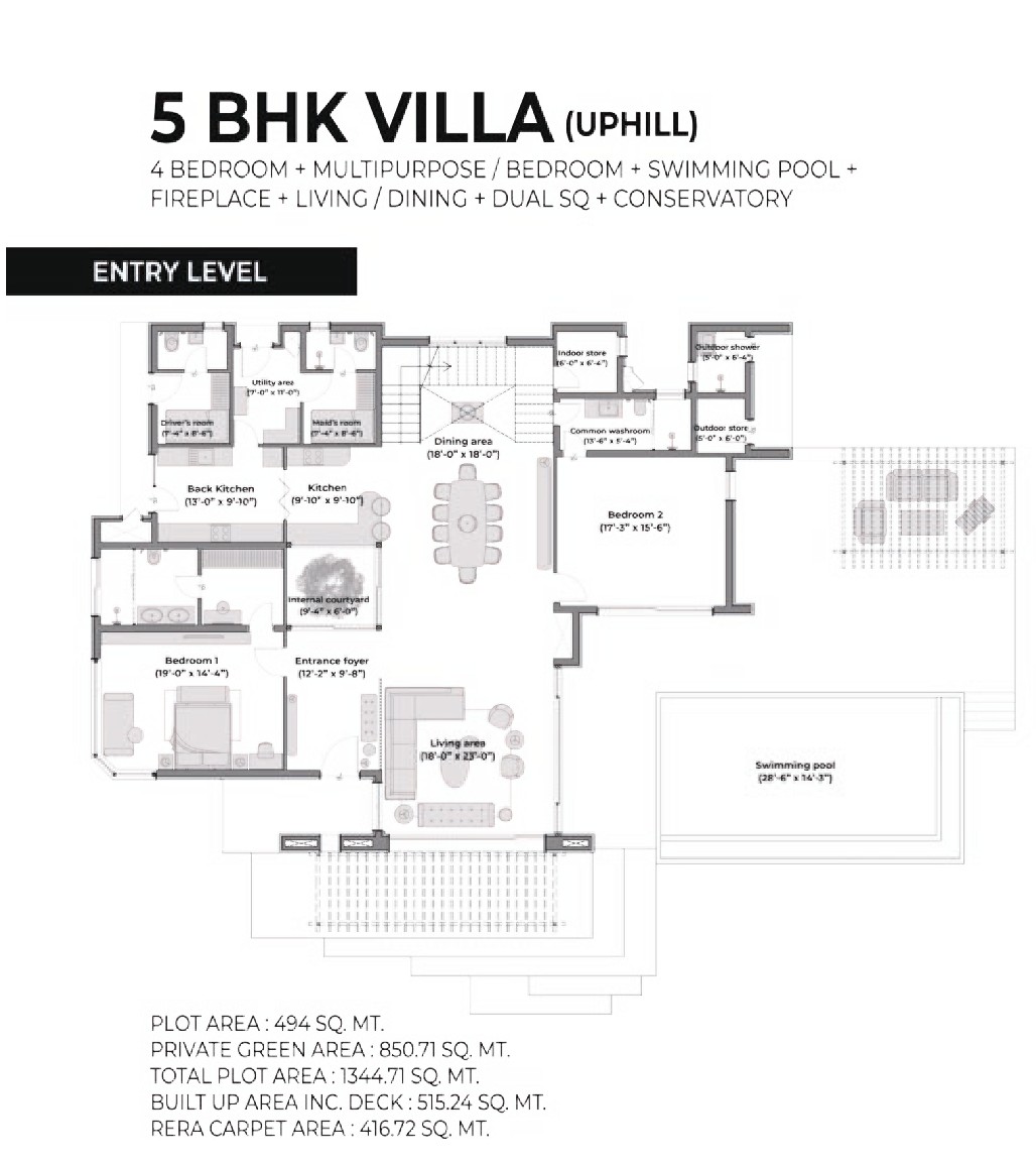5 BHK Uphill Villa — Entry/Lower Floor Plan
