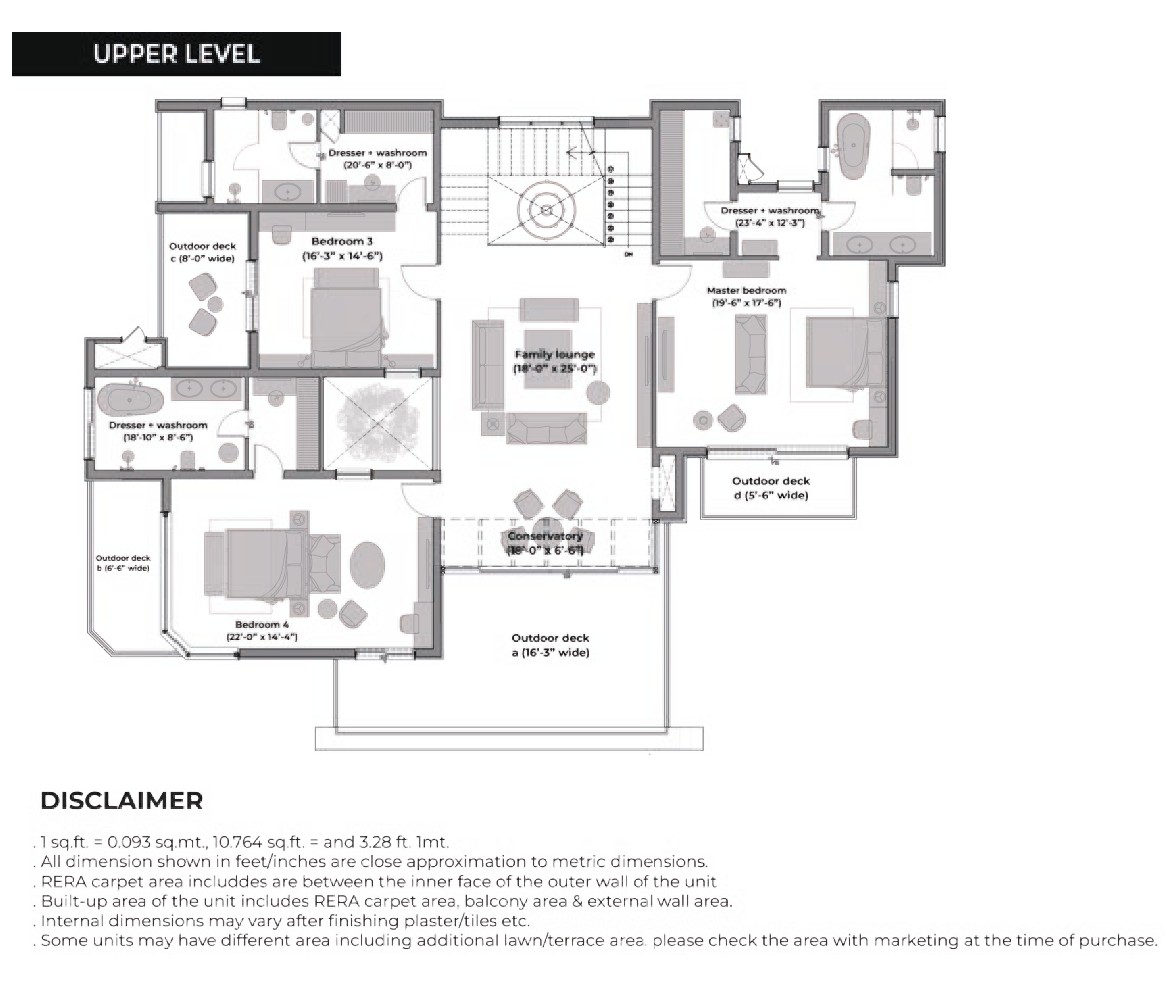 5 BHK Uphill Villa — Upper Floor Plan