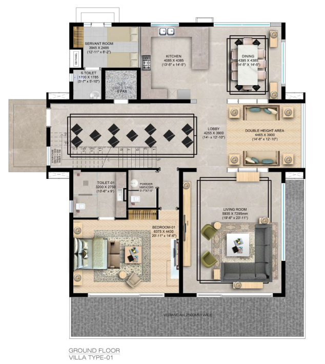 The Kasul 4 BHK villa – Ground Floor plan