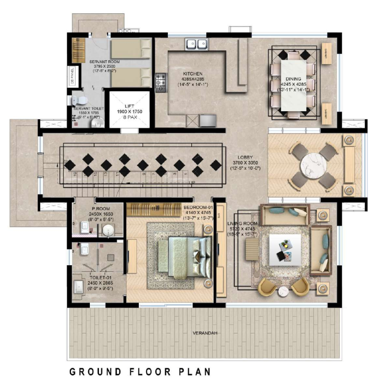 The Kasul 5 BHK villa – Ground Floor plan